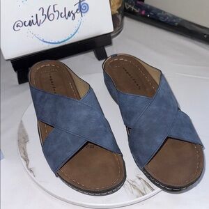 Blue Cross-Strap Mules for Women